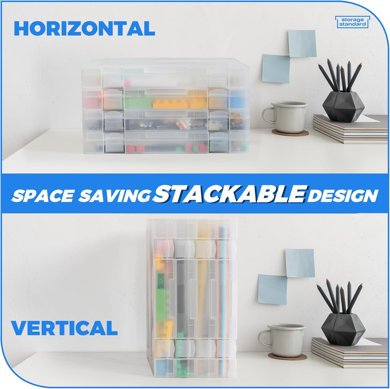 4-Pack Art & Craft Organizer Storage Case - Semi Transparent Stackable Plastic Craft Storage Container, Project Organizer Box Paper Custom Size Fit 8.5 x 11 Paper & More 12.4 x 10.8 x 1.7 In - Image 9