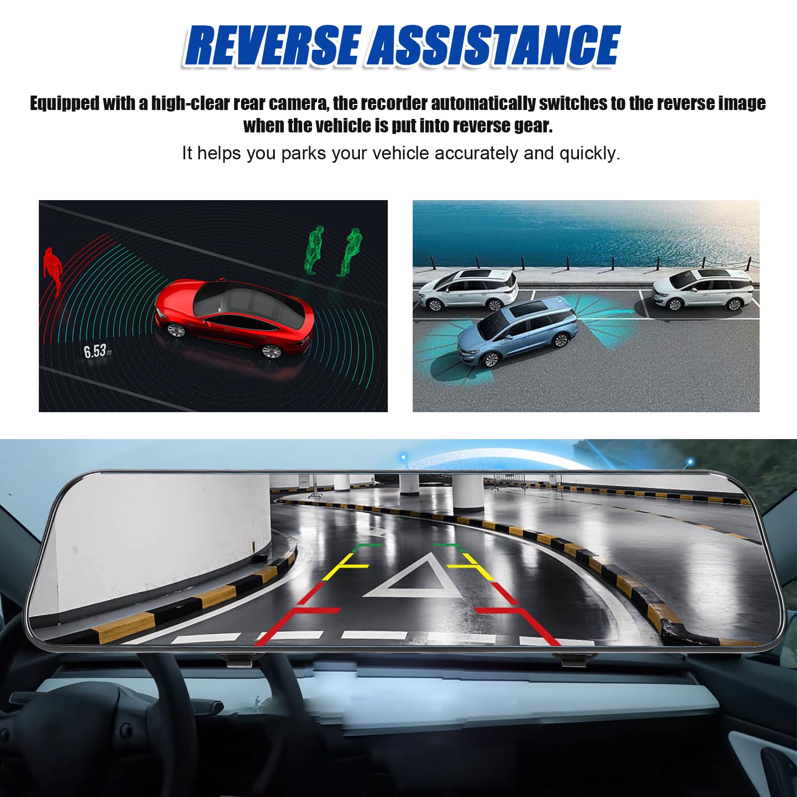 Shkalacar Kamera na desce rozdzielczej z lustrem 4K 12-calowy ekran dotykowy Full Stream Media Dash Cam podwójna kamera przednia i tylna WiFi zintegrowana z obsługą GPS i kartą pamięci