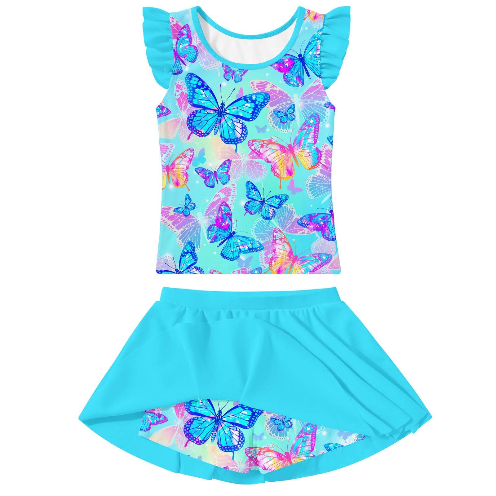 Girls Swimsuit 2 Piece Ruffle Bathing Suit UPF 50+ Tankini Swimsuit Skirt with Lining Size 3-10