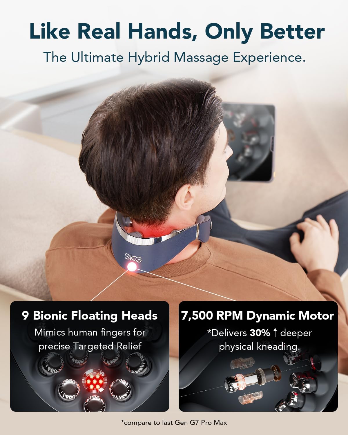 SKG G7 Pro Fold Neck Massager for Pain Relief Deep Tissue Vibration Cordless Travel Massager,Foldable Neck Massager for Office Home Car Gifts for Men Women Dad Mom Grandpa