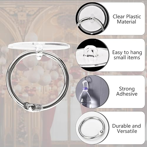 Miniatura 4 de 30 ganchos de techo autoadhesivos de 0.8 in, gancho para colgar en disco pequeño con anillo de acero inoxidable de 1.2 in, ganchos de pared