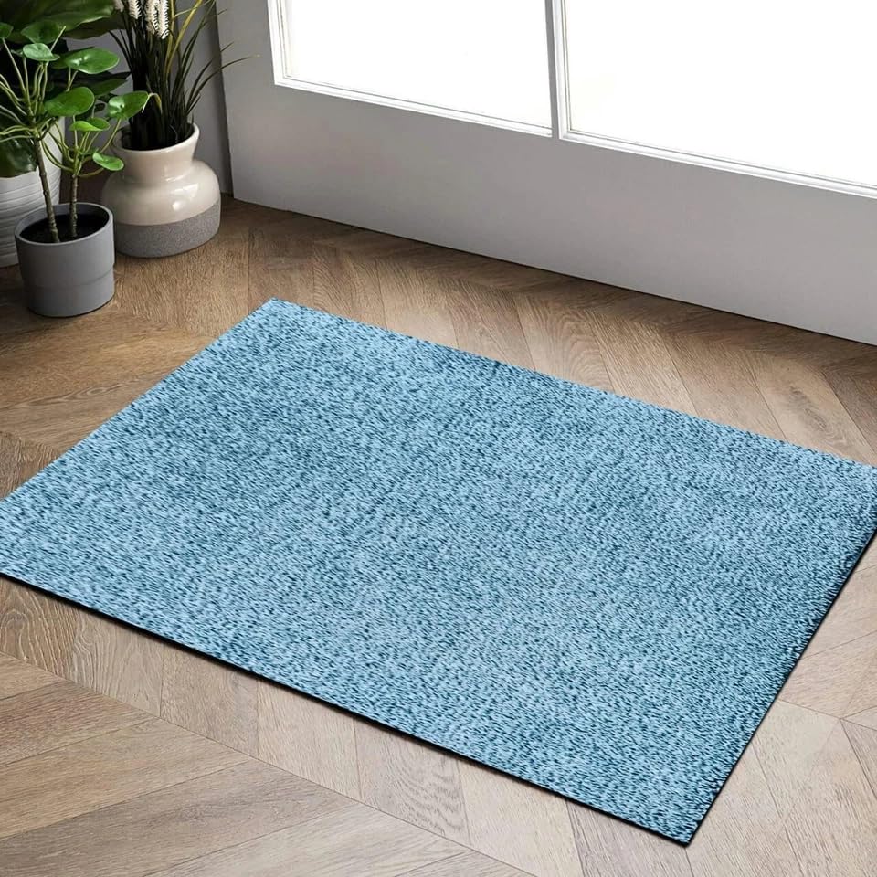 Modern Soft Area Rug & Bath Mat Low-Pile, Non-Slip Carpet for Living Room, Bedroom, Bathroom Long Hallway Runner Floor Mats Door Mats Quick Dry (Aqua, 50 x 80 cm)
