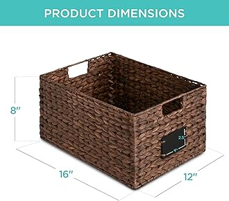 Best Choice Products Pantry Baskets Set of 2 16x12in Water Hyacinth Storage Baskets, Woven Wicker Kitchen Organizers with handles w/Chalkboard Label Chalk Marker - Brown