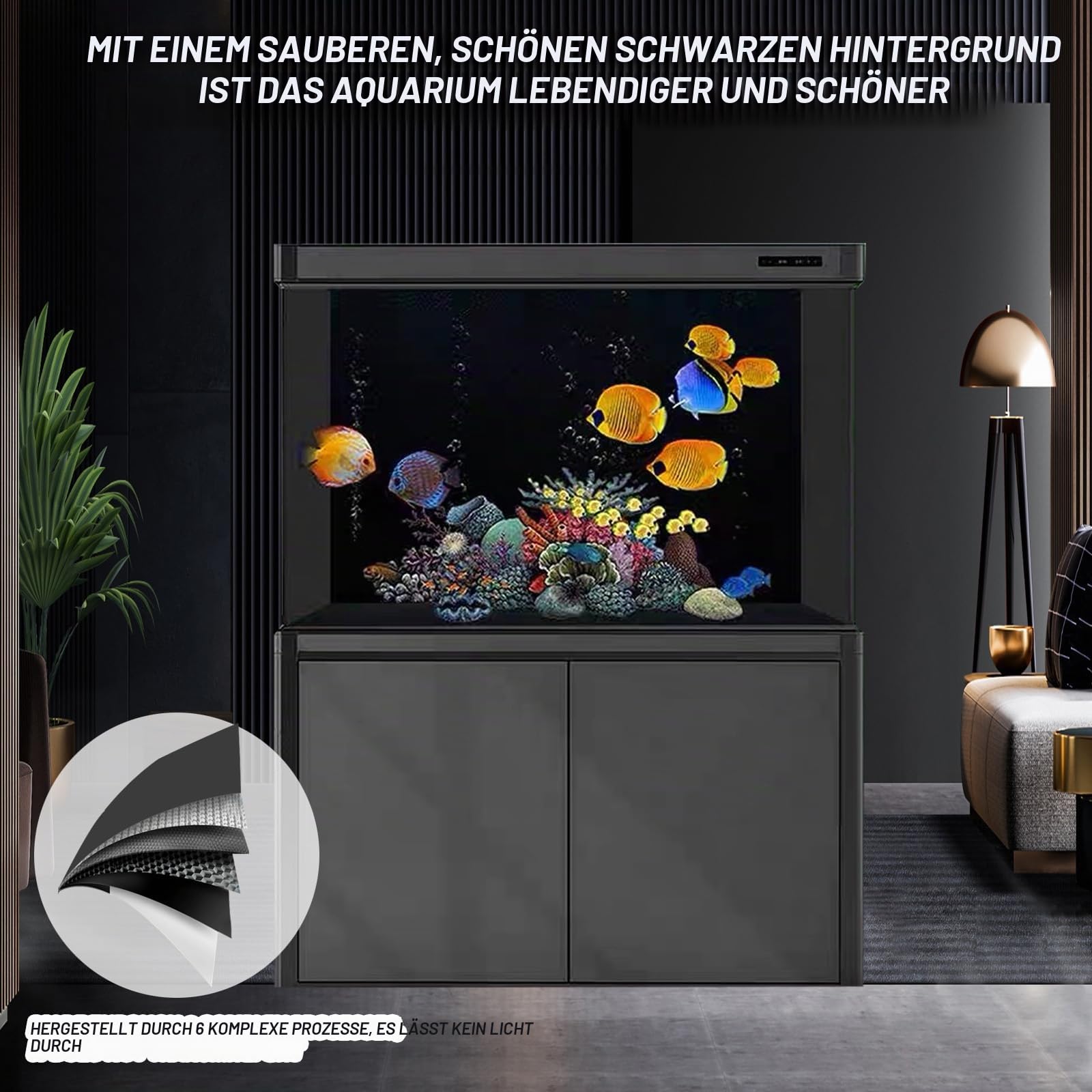 Aquarium-Hintergrund – schwarz, elektrostatische Haftung, klebstofffrei, einfache Installation, spurloses Entfernen, Größe 60 x 200 cm