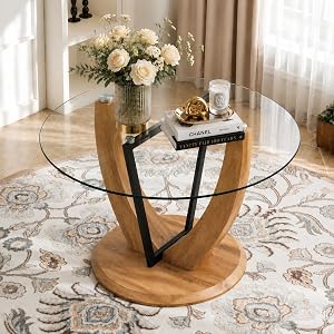 Round Kitchen Tables We're Absolutely Obsessed With (All on Amazon) JUFU Round Wood Pedestal Dining Table
