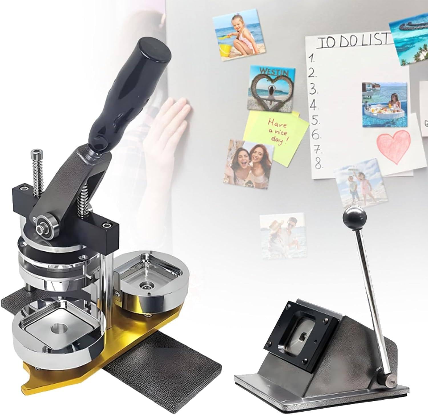 JKJZSALJ Fridge Magnet Machine Badge Maker Machine Fridge Sticker Making Machine,Square Badge Making Machine,120 Sets Of Materials + Paper Cutter + Fridge Sticker Making Ma,50 * 50Mm,50 * 50mm
