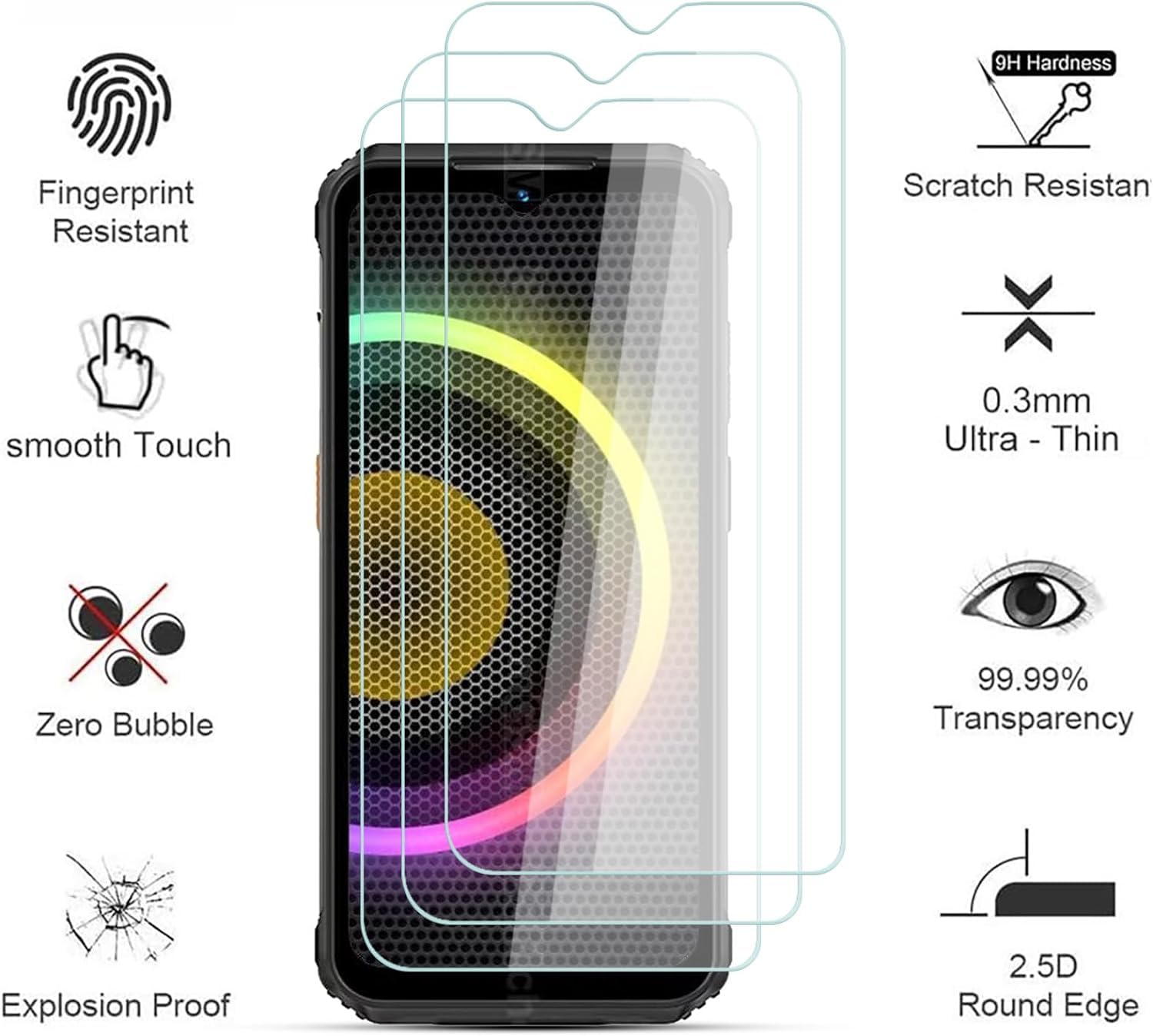 E-Hamii [3 Pezzi] Vetro Temperato Infrangibile 9H Compatibile con Ulefone Power Armor 18T,[Cristallo HD Chiaro]Pellicola Salvaschermo da 0,33 mm per Ulefone Power Armor 18T