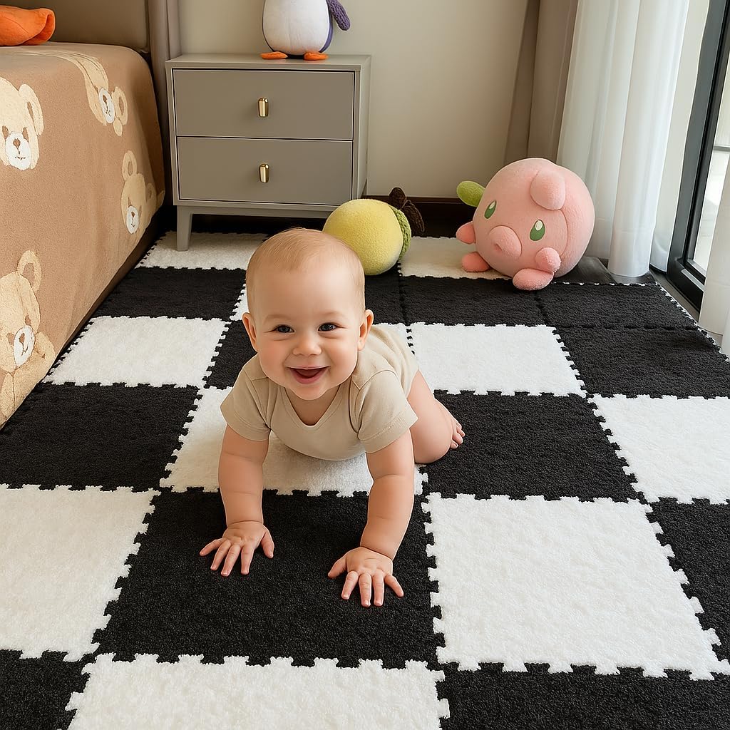 Tapis De Sol En Mousse EVA 30x30 Cm – 10 Carreaux Imbriqués, Antidérapant, Multicolore – Pour Salle De Jeux Et Chambre