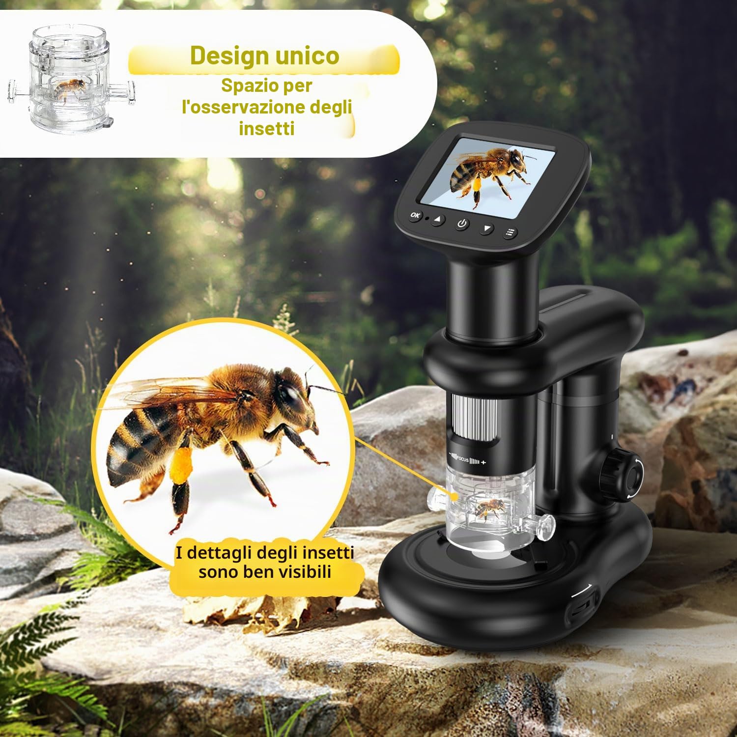 Microscopes IMICHI Microscopio per bambini con schermo LCD 1000X grande ingrandimento immagine chiara, scomparto unico per insetti per bambini, microscopio digitale portatile..