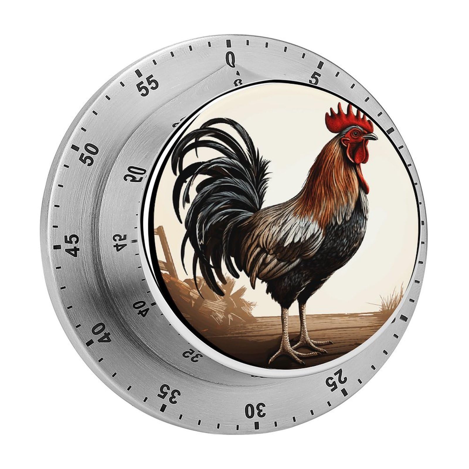 Rooster Mechanical Kitchen Timer, Magnetic Stainless Steel Countdown Timer, Loud Alarm Cooking Timer for Baking, Cooking, Fitness, Classroom, No Battery Needed