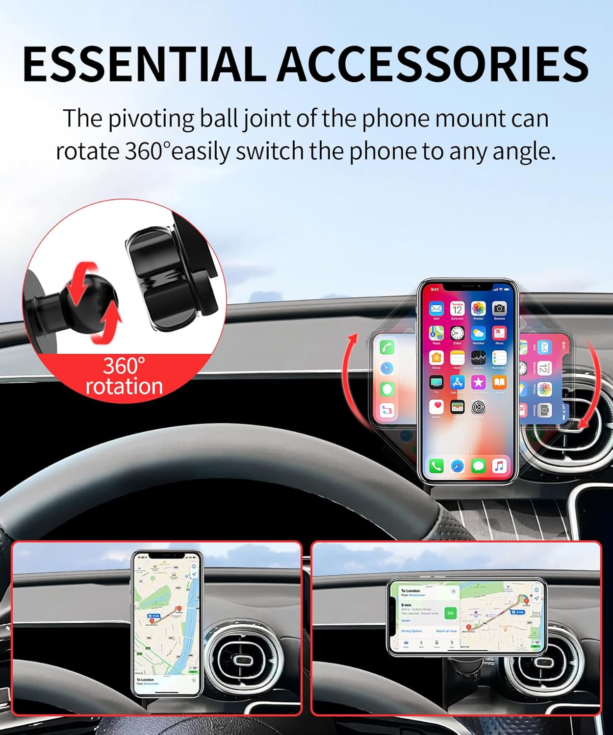 Car Phone Holder for 2023-2026 Mercedes Benz GLC / 2022-2026 C-Class Accessories 12.3-Inch Digital Instrument Cluster Screen Fixed Clip, 360° Rotation Phone Mount Compatible with MagSafe