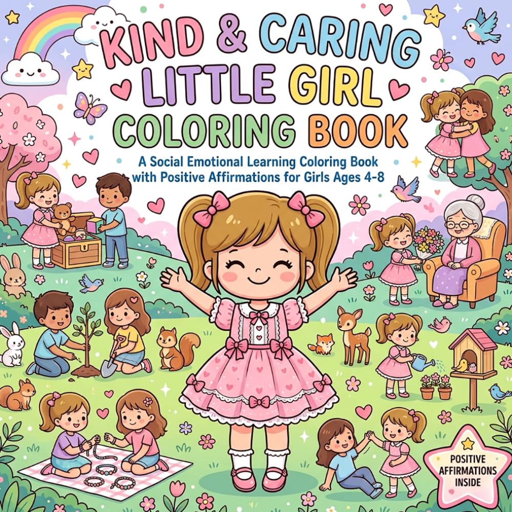 Kind & Caring Little Girl Coloring Book: A Social Emotional Learning Coloring Book with Positive Affirmations for Girls Ages 4-8 to Build Kindness, Empathy, Friendship, Confidence, and Self-Esteem