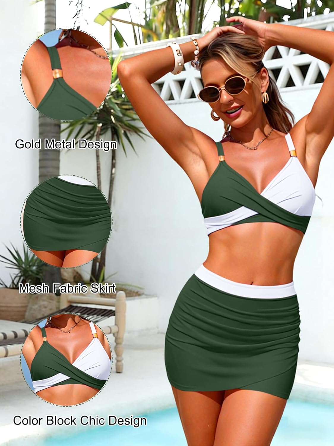 High Waisted Bikini Sets for Women Tummy Control Swimsuits Two Piece Bathing Suits Curvy Mesh Swim Skirts - Image 2