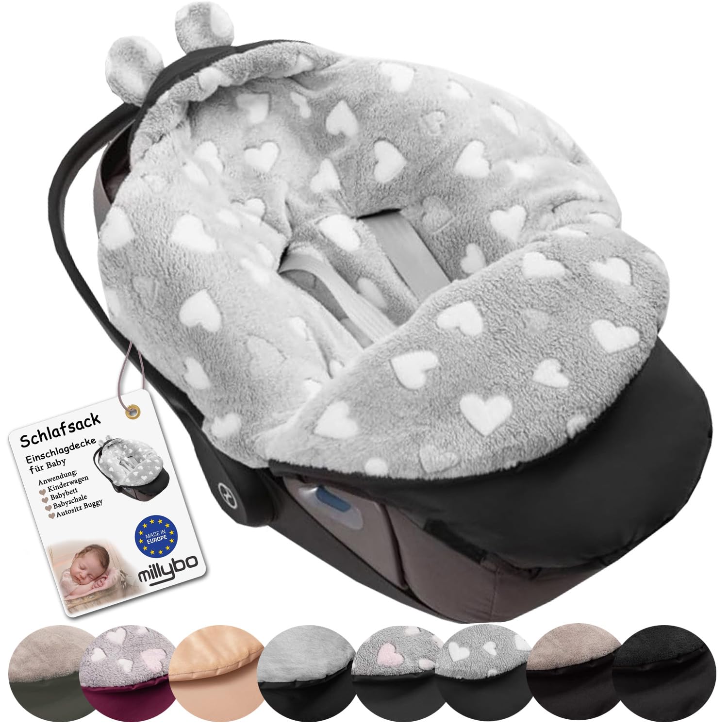 Coprigambe per bambini, per l'inverno, adatto per passeggino, ovetto, seggiolino auto, passeggino (605.021 nylon, grafite, Minky, grigio (cuore bianco))