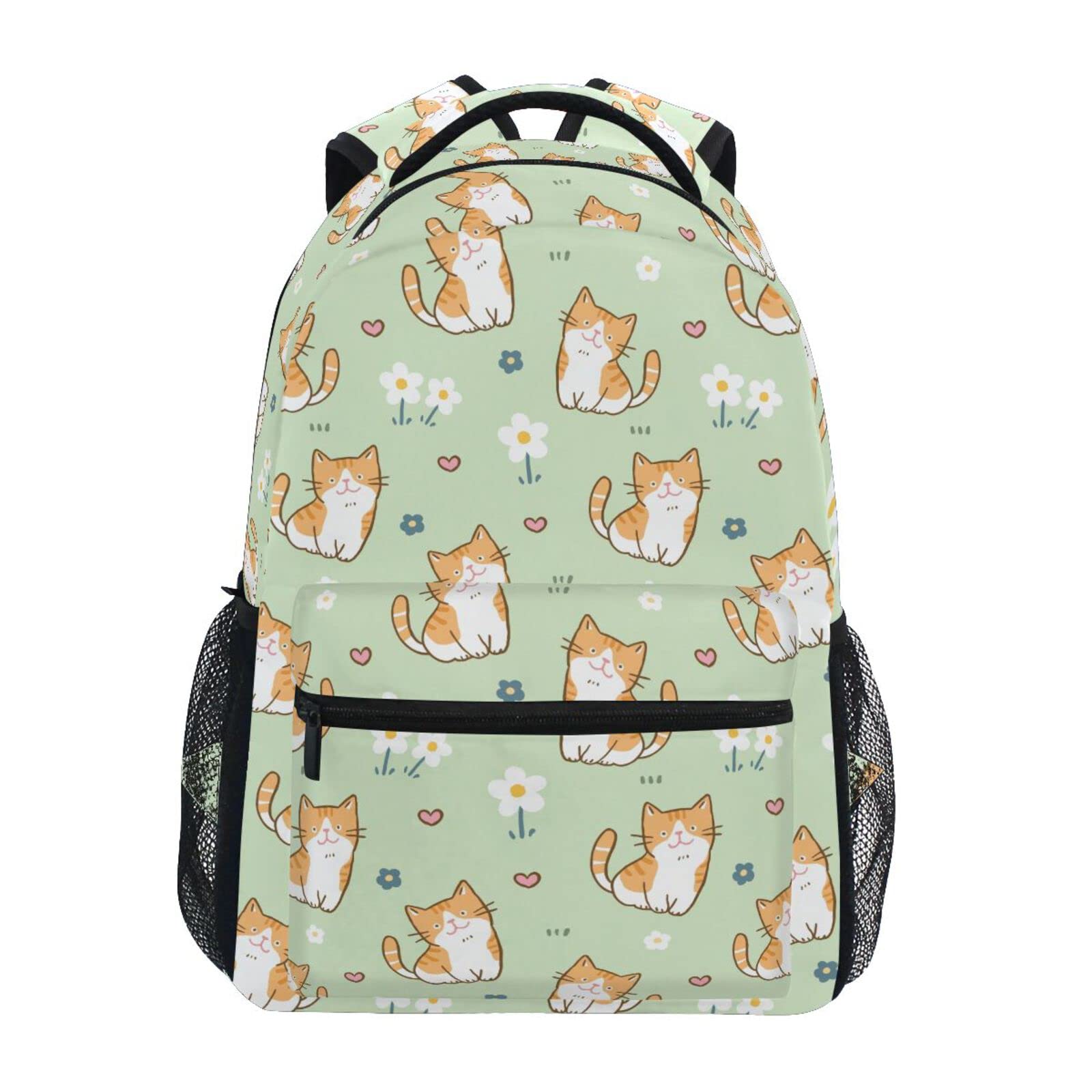 Ireser Mochila de dibujos animados con diseño de gato y flores y corazón para niñas y niños, mochila escolar para estudiantes, bolsa de viaje, mochila para laptop, mochila de día, Como se muestra en la