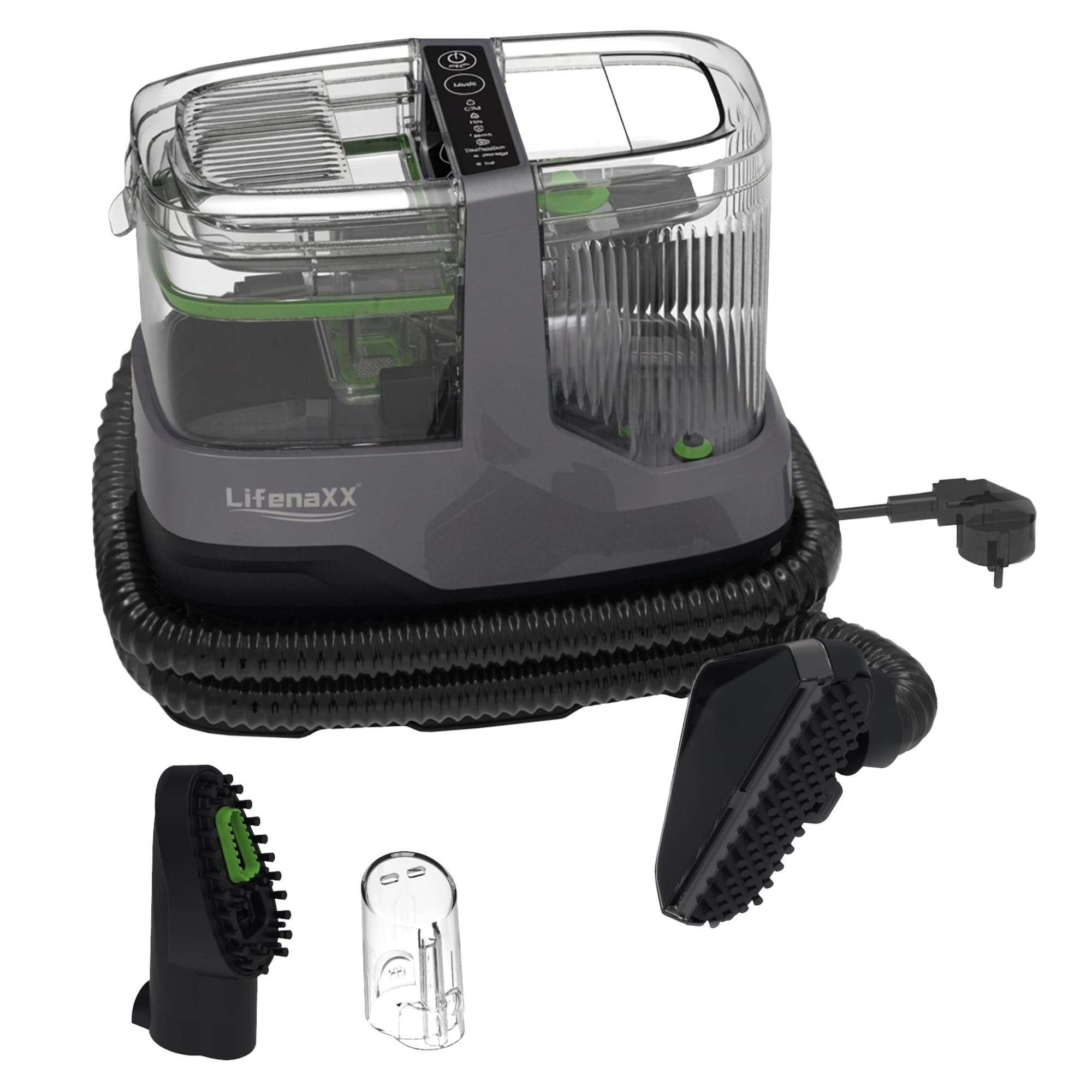 Lifenaxx Limpiador de Vapor para Tejidos 1800W Pro LX-069 | Sistema de Limpieza a Vapor con Potente Succión | Limpieza Profunda para Tapicerías, Colchones y Alfombras | Doble Depósito, 8 Accesorios
