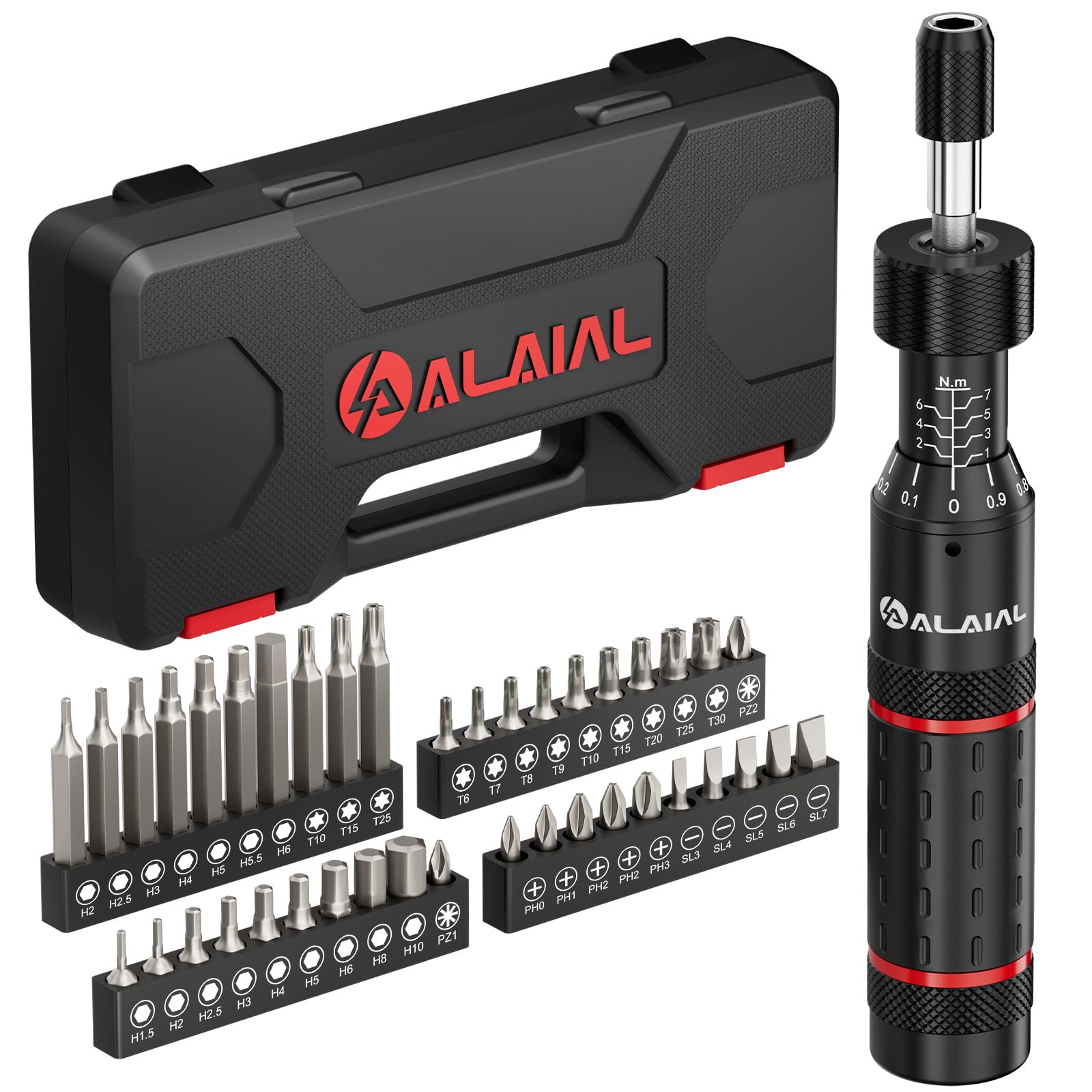Destornillador Dinamométrico, 1-7Nm, 41 Piezas Juego de Brocas de Destornillador Dinamométrico, 1/4" Llave Dinamométrica para Bicicletas