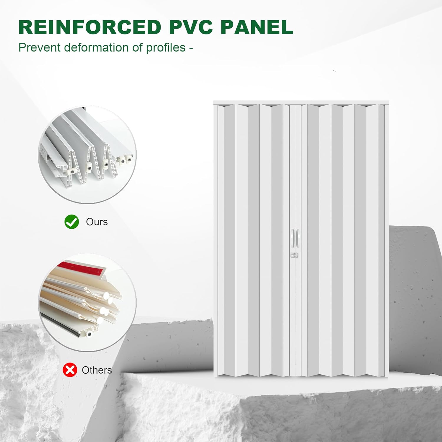 60×80in PVC Double Accordion Door Interior, Multifold Sliding Door for Closet, White in Color,with Installation Hardware; Handle;Latch.