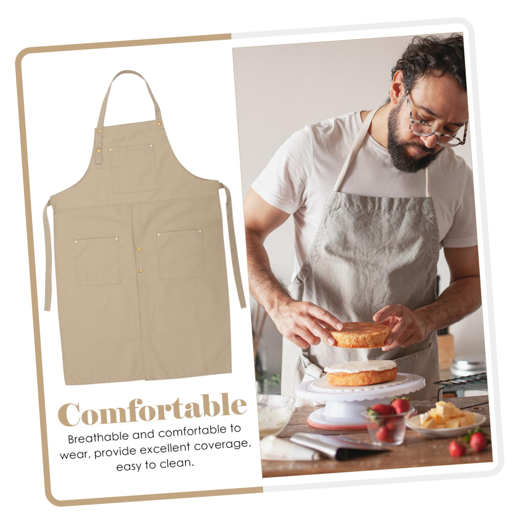 Keramikschürze aus Canvas mit Taschen, Khakifarben, Wiederverwendbar | Leicht zu Reinigen, Tragbar, für Kunst und Grillen, für Erwachsene, Praktische Aufbewahrung