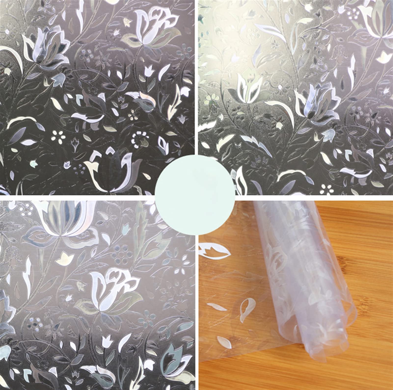 Fensterfolie Blickdicht Sichtschutzfolie Fenster Selbsthaftend, Milchglasfolie Statisch Haftend Folie, UV Schutzfolie Glasfolie für Badezimmer Zuhause Büro, 3D-Tulpen, 120x500cm