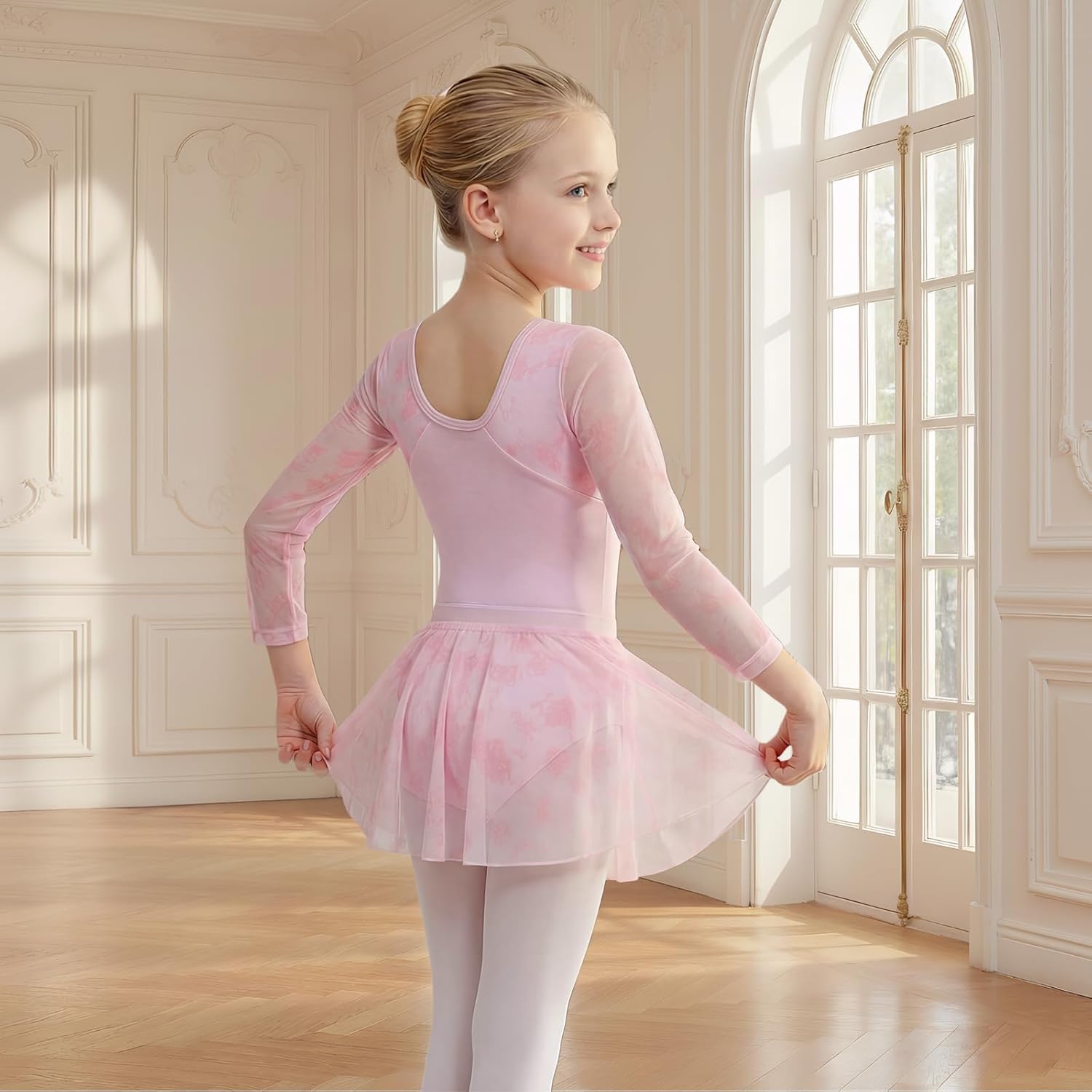 JiAmy Girls Ballet Leotards Long Sleeve Mesh Toddler Dance Leotard Combo with Removable Skirt - Image 4