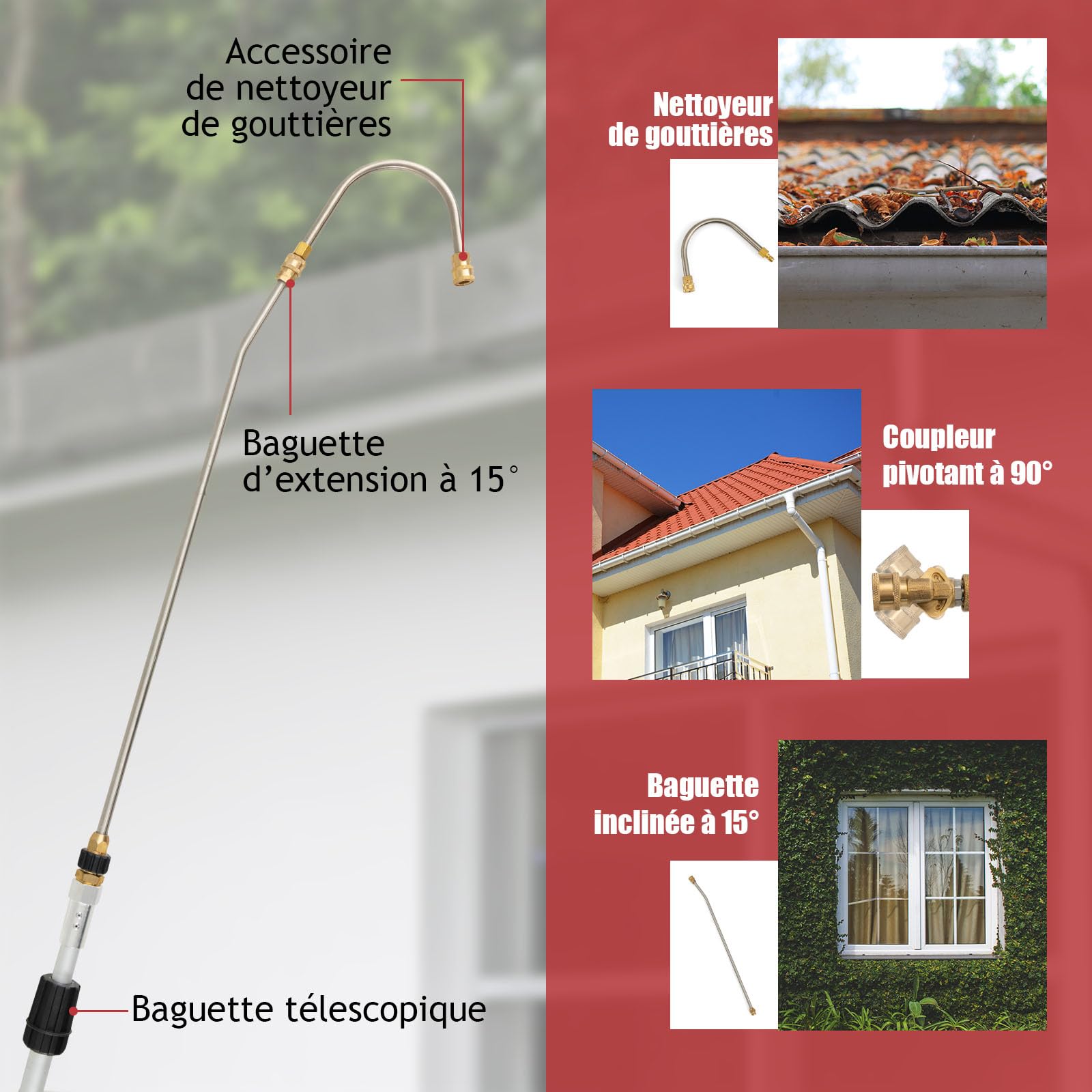 GOPLUS Lance Télescopique pour Nettoyeur Haute Pression 4200PSI