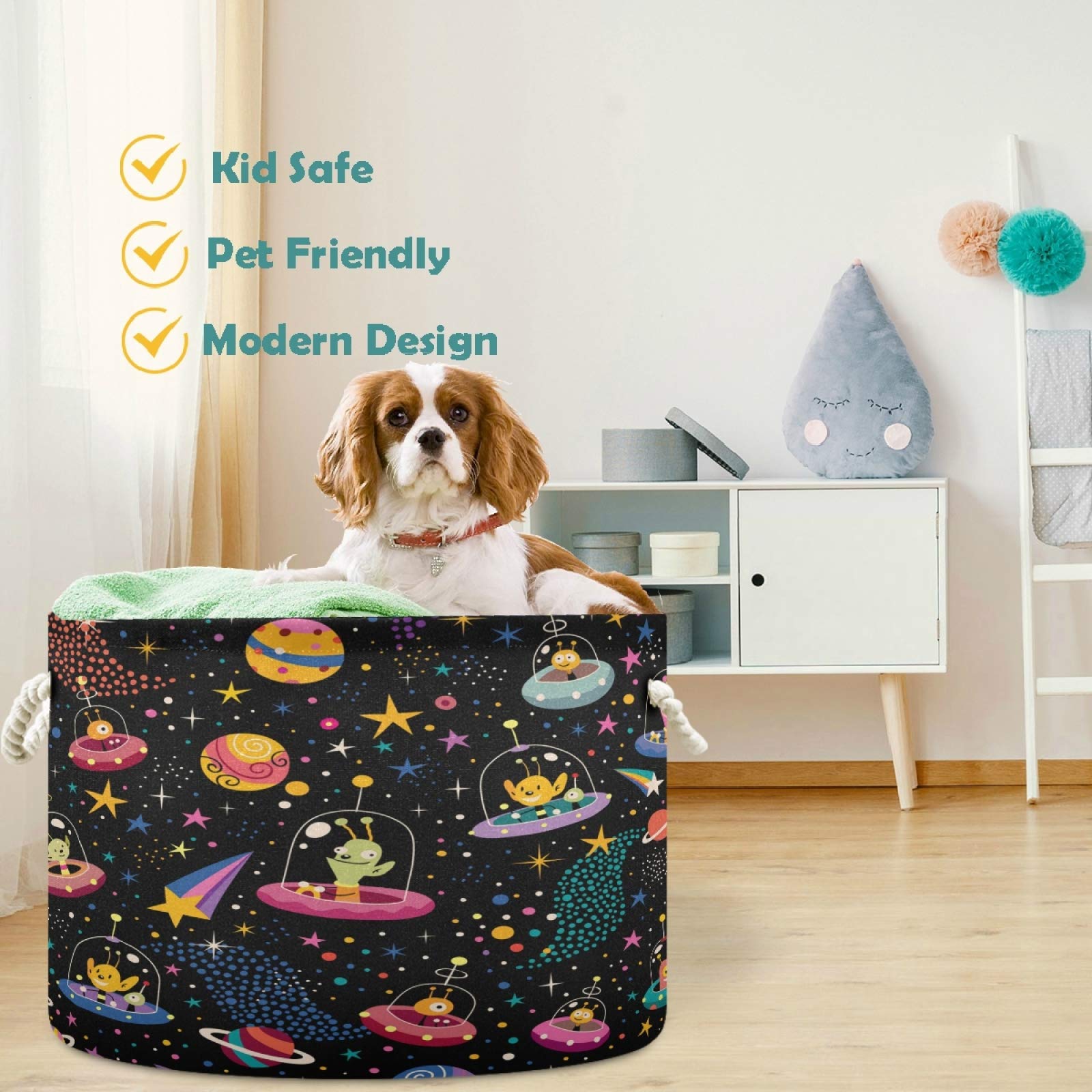 Visesunny Collapsible Storage Basket - XXL 20x20x14", Tie Dye, Cotton Handles, For Toys, Laundry, Closet