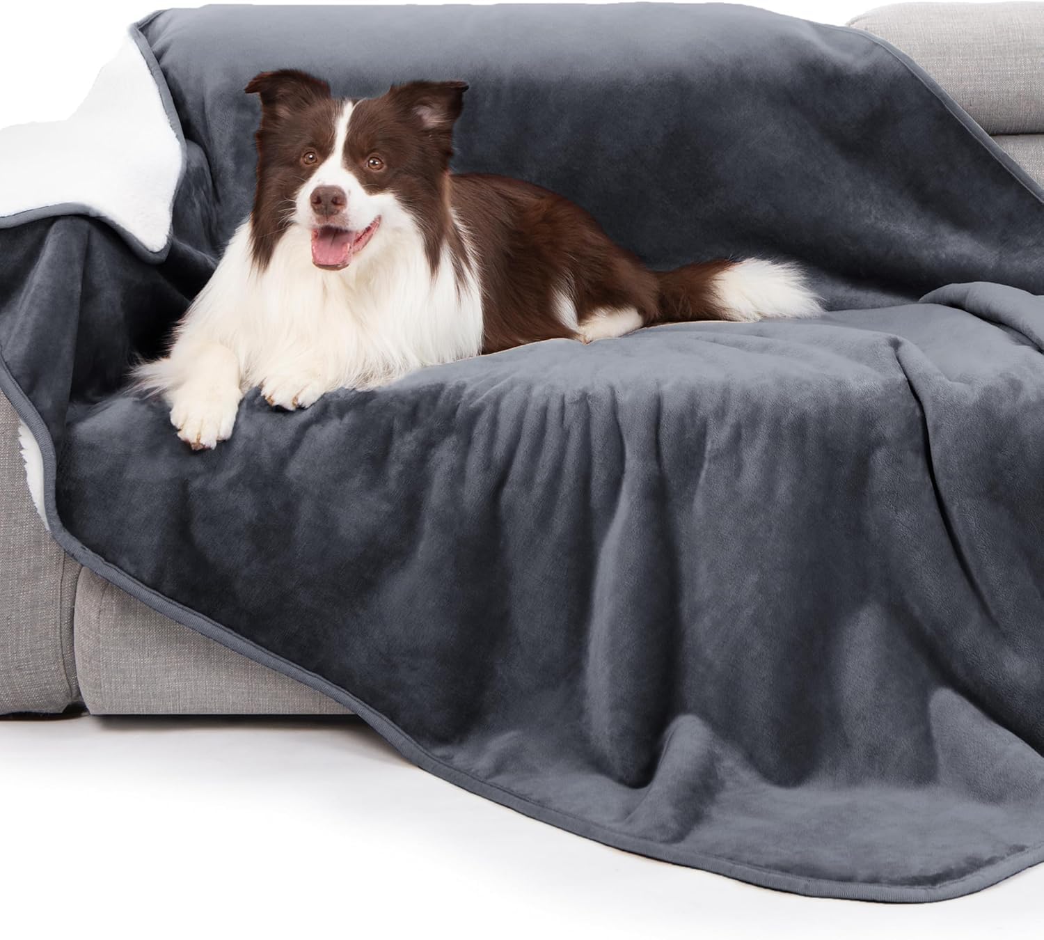 Weaveinbay Grey Waterproof Dog Blanket, Sherpa Fleece Dog Blankets Washable For Couch Protection, Soft Plush Reversible Pet Throw Furniture Protector, 152X203cm,