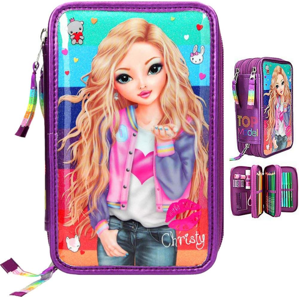 Depesche 10628 Pencil case 3 compartments, TopModel Friends Rainbow, Purple, Approx. 20 x 13 x 7 cm, Colourful