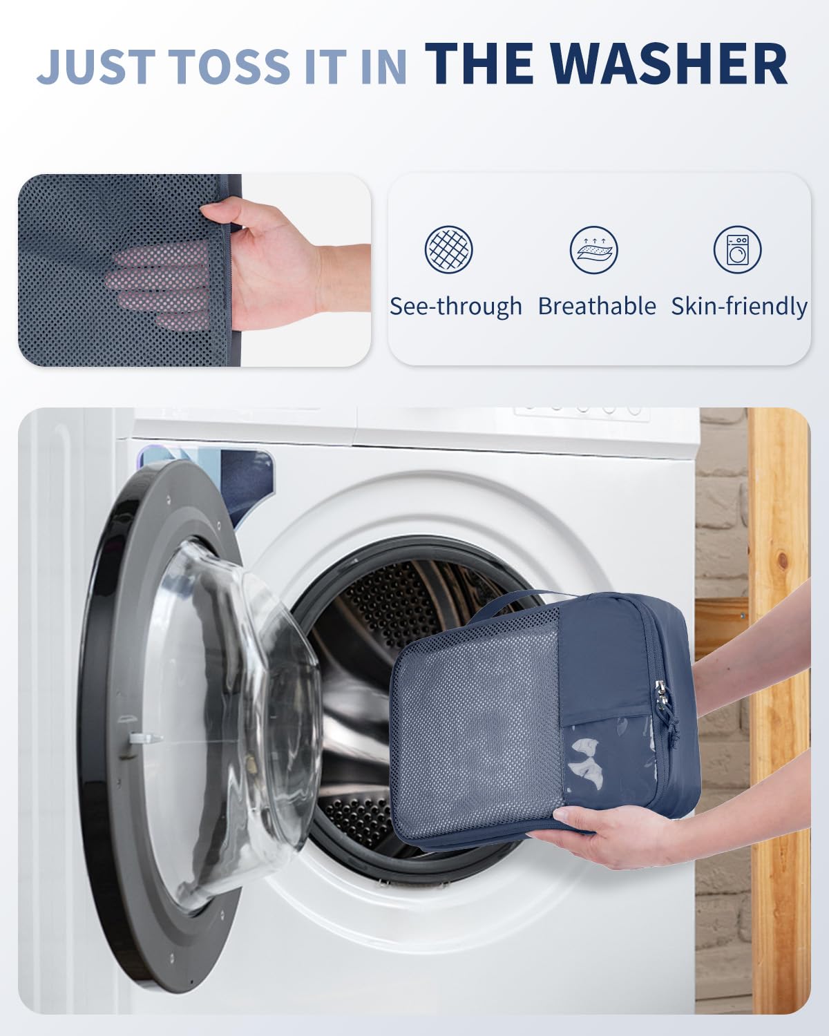 ECOHUB Zestaw Organizerów do Walizki 6 szt., Kostki do Pakowania z Etykietą ID, Ekologiczne Packing Cubes, Lekkie Torby Podróżne do Plecaka, System Porządkowania Bagażu(Ciemnoniebieski)