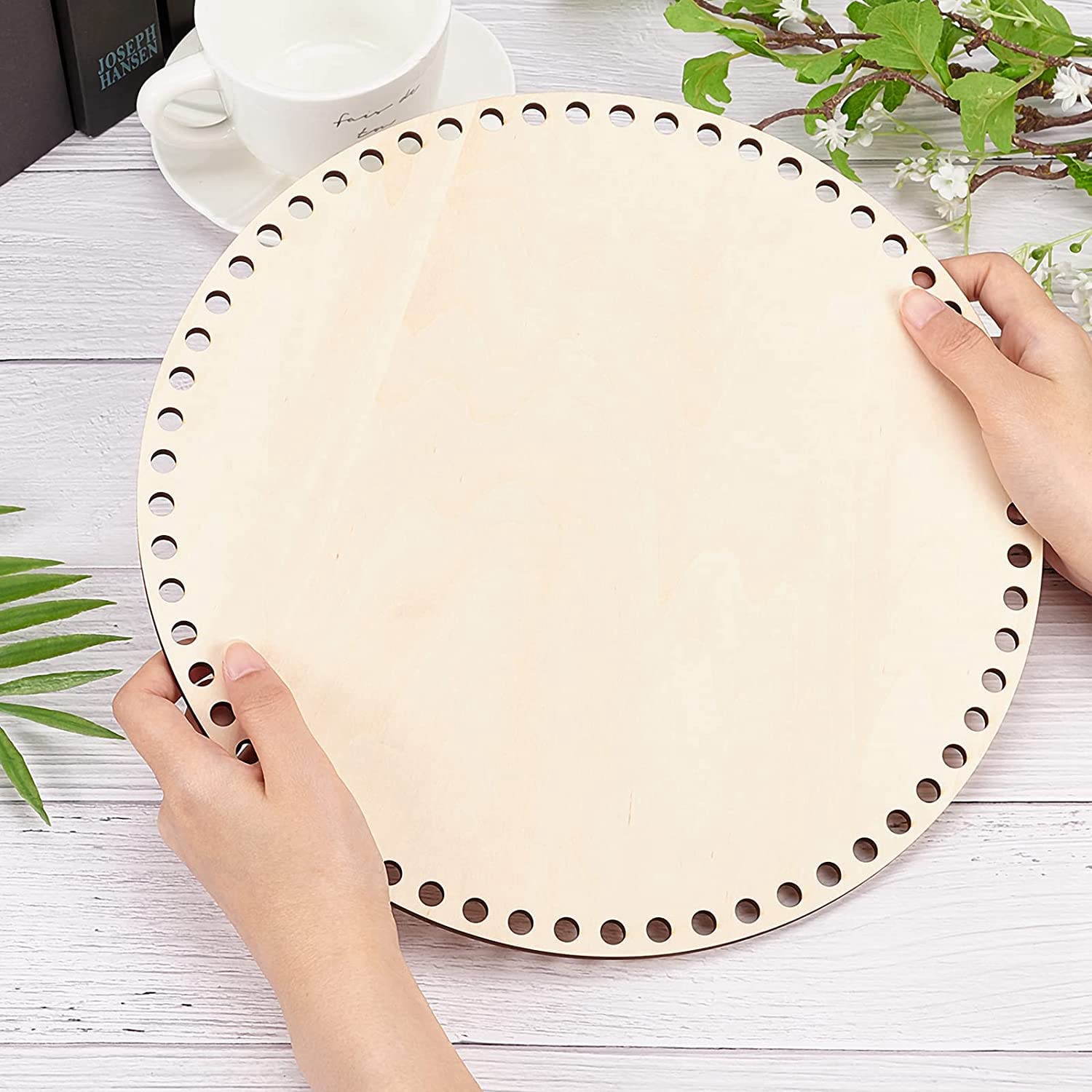 FTEYJEUIOTY 30cm Natural Wooden Basket Bottom with Hole, Circle Blank Wood Base for DIY Knitting Crochet Bag Bottom Shaper Craft - Image 4