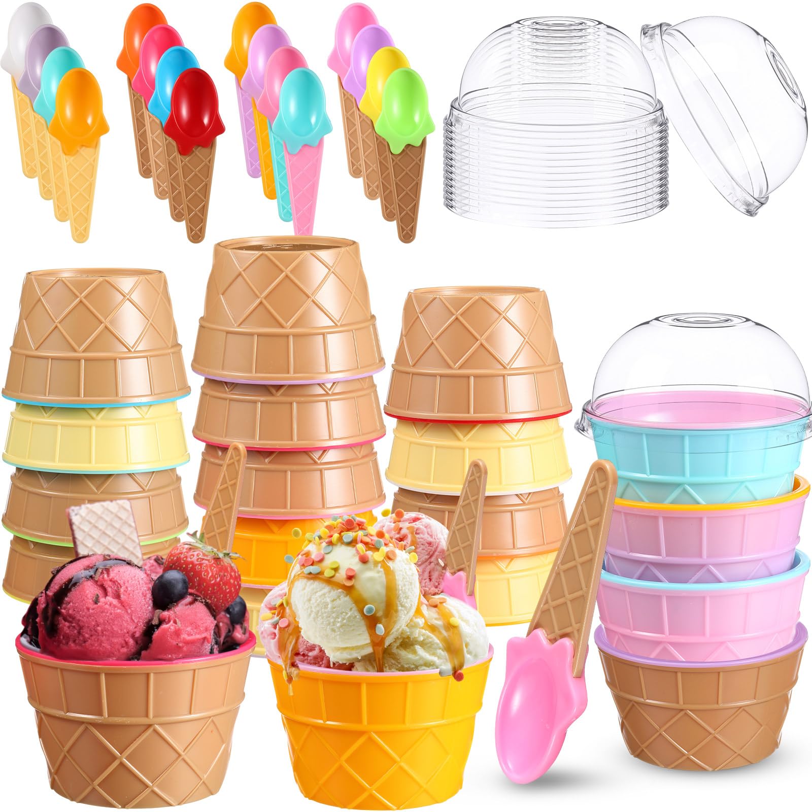 Teenyyou Eisschalen mit Löffeldeckel, 170 - 227 ml, wiederverwendbar, gefrorene Joghurt-Schalen, Partyzubehör für Eisbecher, Geburtstagsdekorationen, Barzubehör (16 Farben)