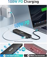 Vista 4 de Acer USB C Hub, Dock USB-C a HDMI 7 en 1, 2 USBA 3.1 GEN1 y puerto de datos Type-C de 5Gbps, puerto HDMI 4K, carga PD de 100W, lector de tarjetas