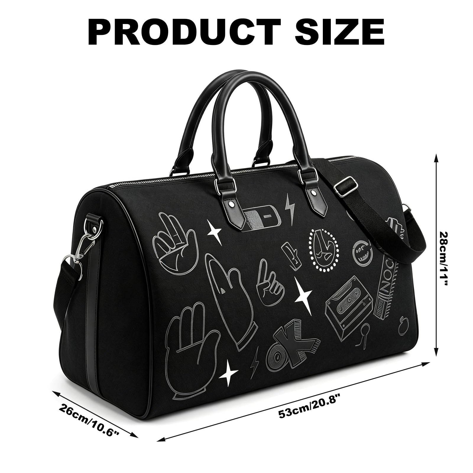 Naapesi Borsa Sportiva 40L Borsa da Viaggio Weekender con Scomparto Impermeabile, Borse Palestra Donna Uomo Teen – Borse Training Graffiti per Fitness Nuoto Viaggio, Nero (53x28x26cm)