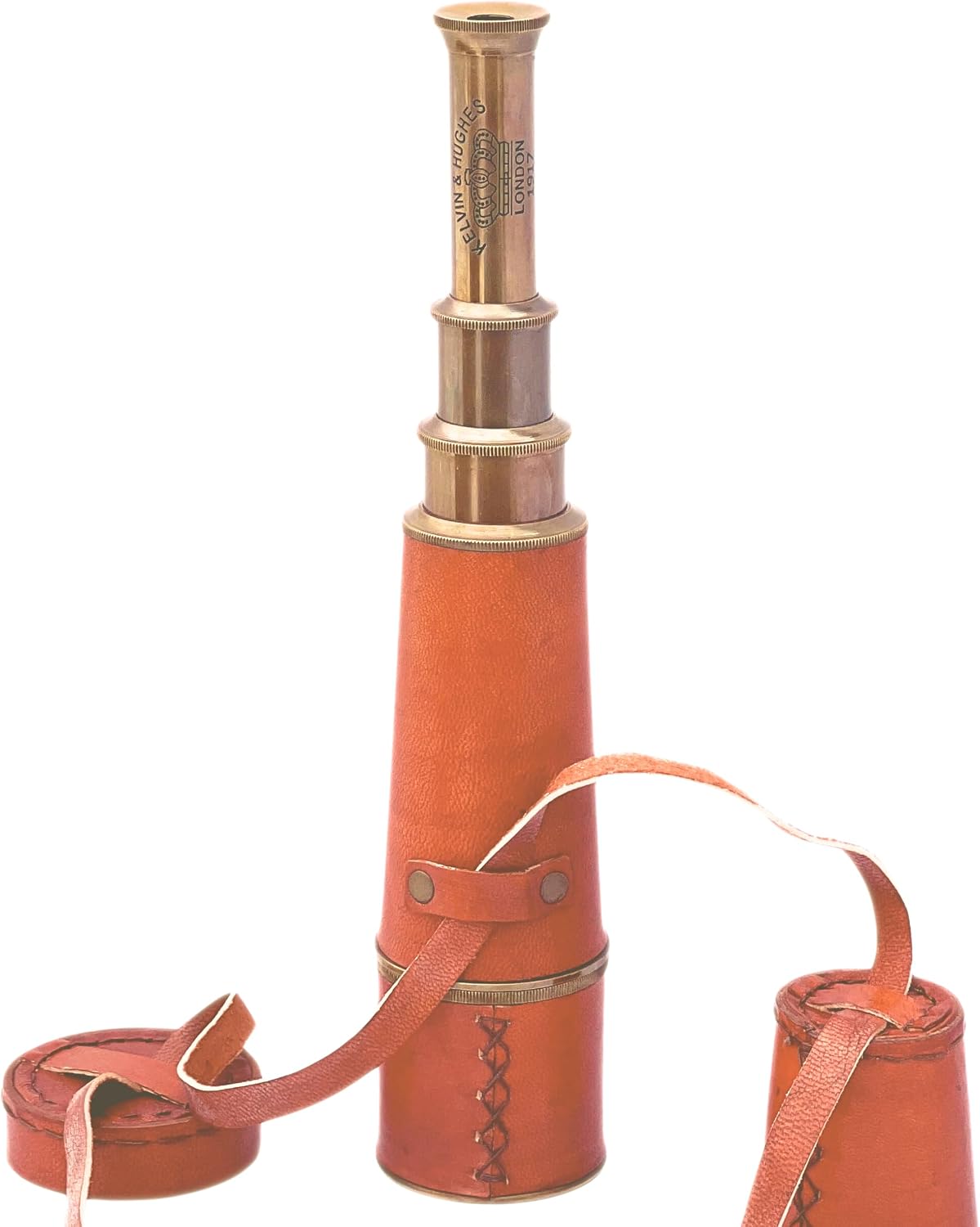 Vintage Spyglass Telescope with Leather Lens Cap – Antique Finish Royal Marine Design Nautical Engineering Instrument for Home & Office Decor