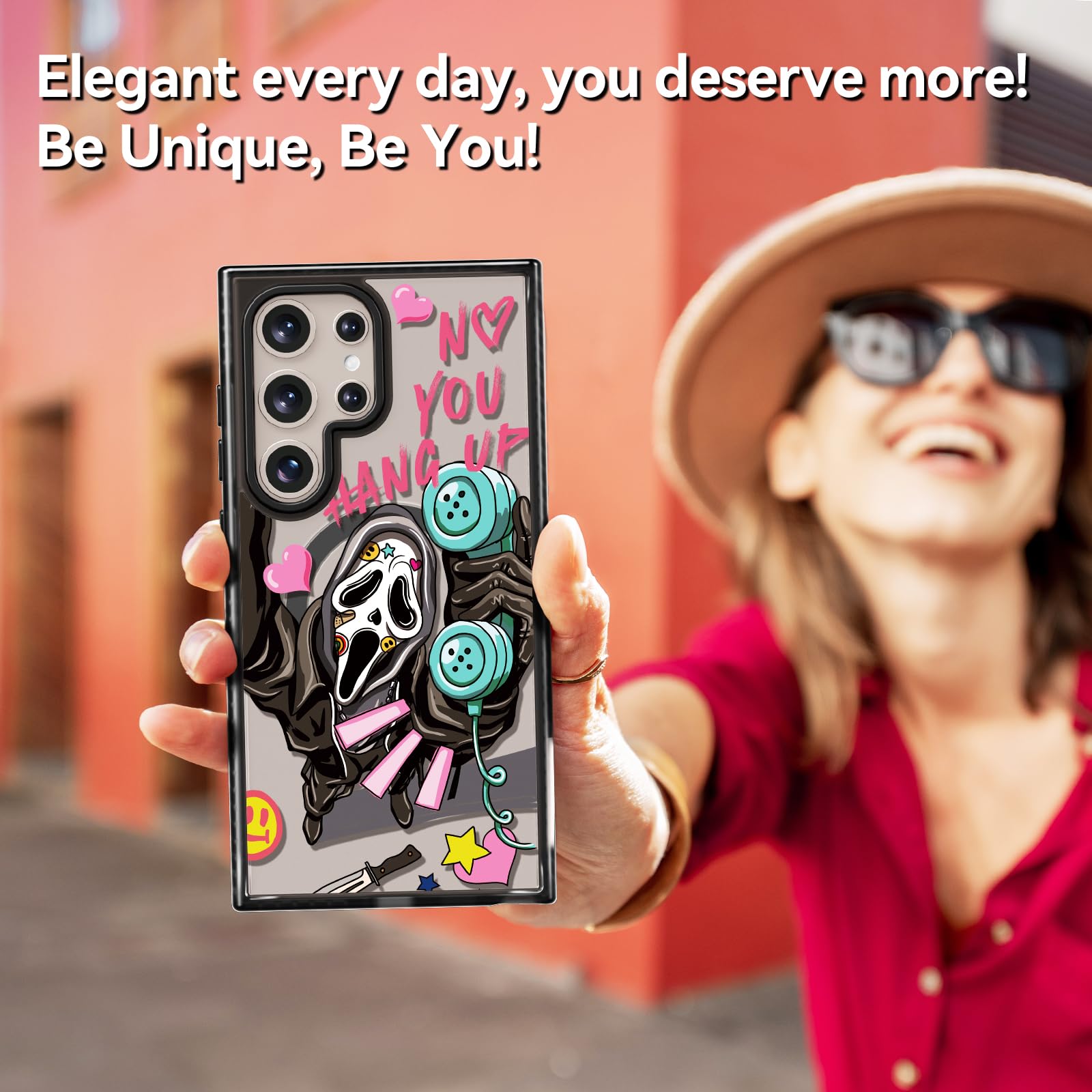 Rosarnnah Funda magnética para Samsung Magsafe bonita estética – duradera y divertida funda para teléfono – Diseño de calavera de esqueleto de grito femenino para mujer y niña de 6.8 pulgadas, color
