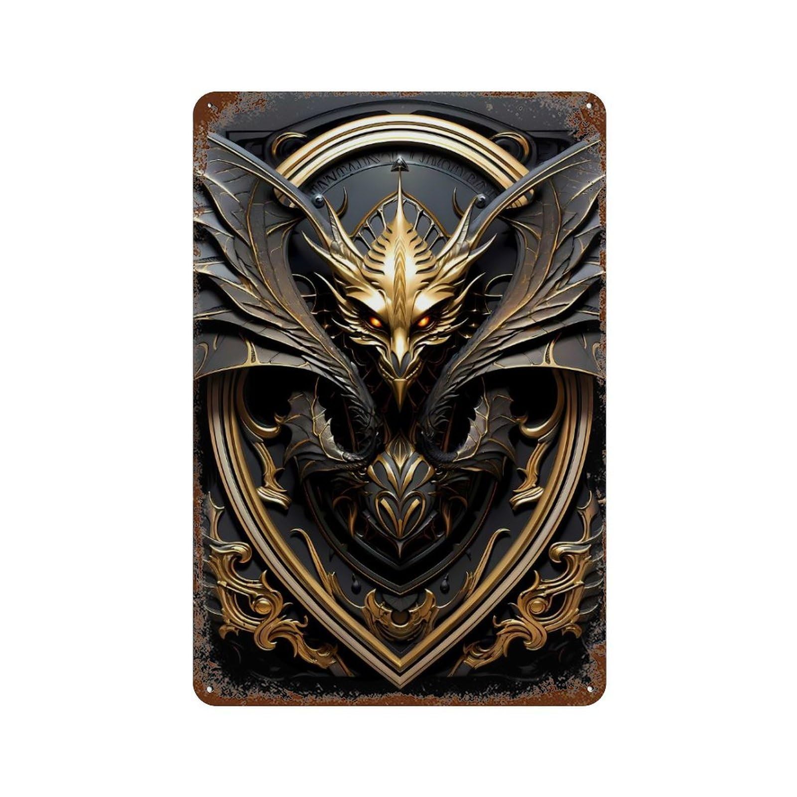 Devil Dragon Wings Rustic Tin Plaque 11.8"x7.9", for Pub, Kitchen And Man Cave Decor, Vintage Wall Decor