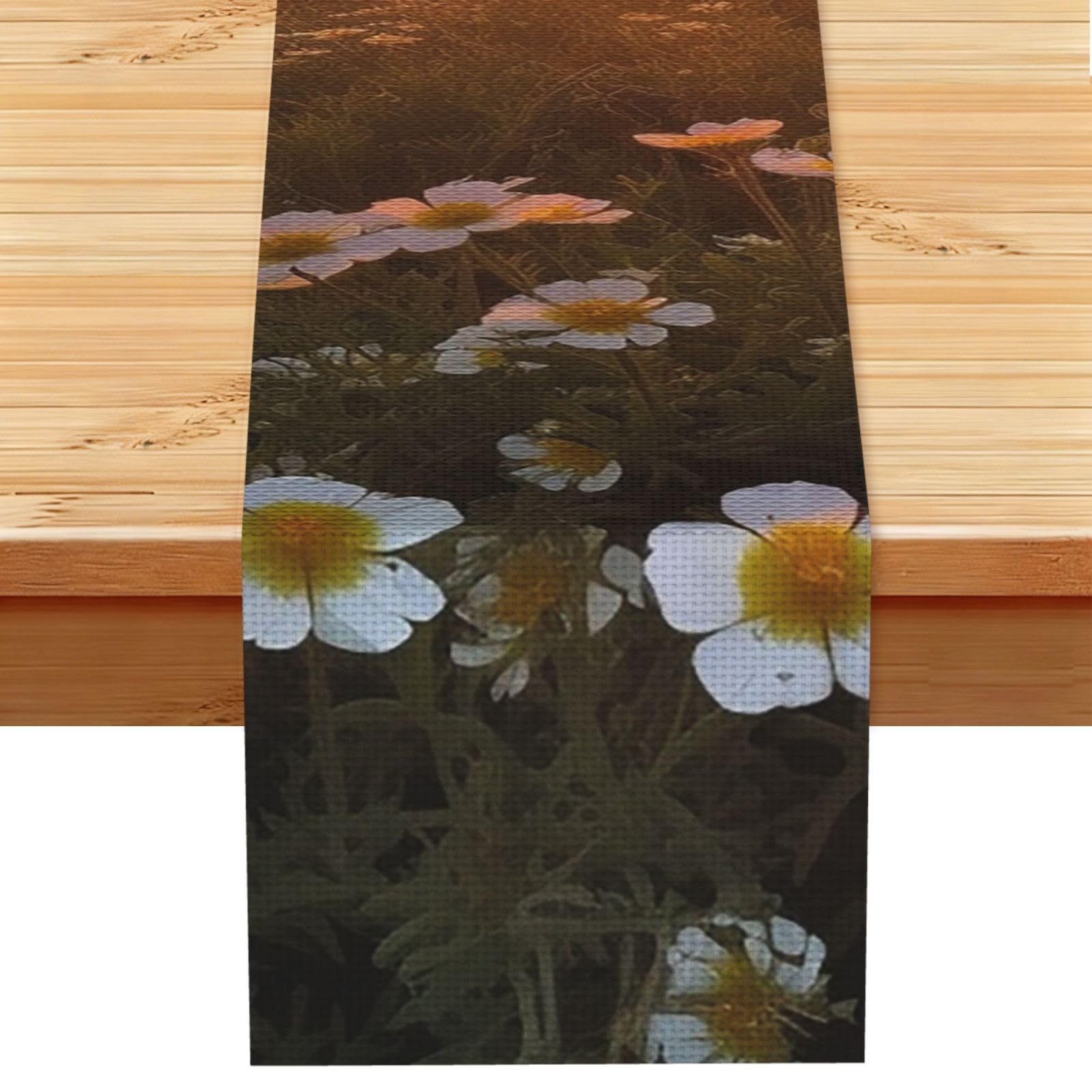 Sunset and Flowers Table Runner 13x72 Inch Cotton Linen Table Linen Washable Farmhouse Tablecloth Modern Abstract Art Kitchen Dinning Table Decoration for Home Party Decor