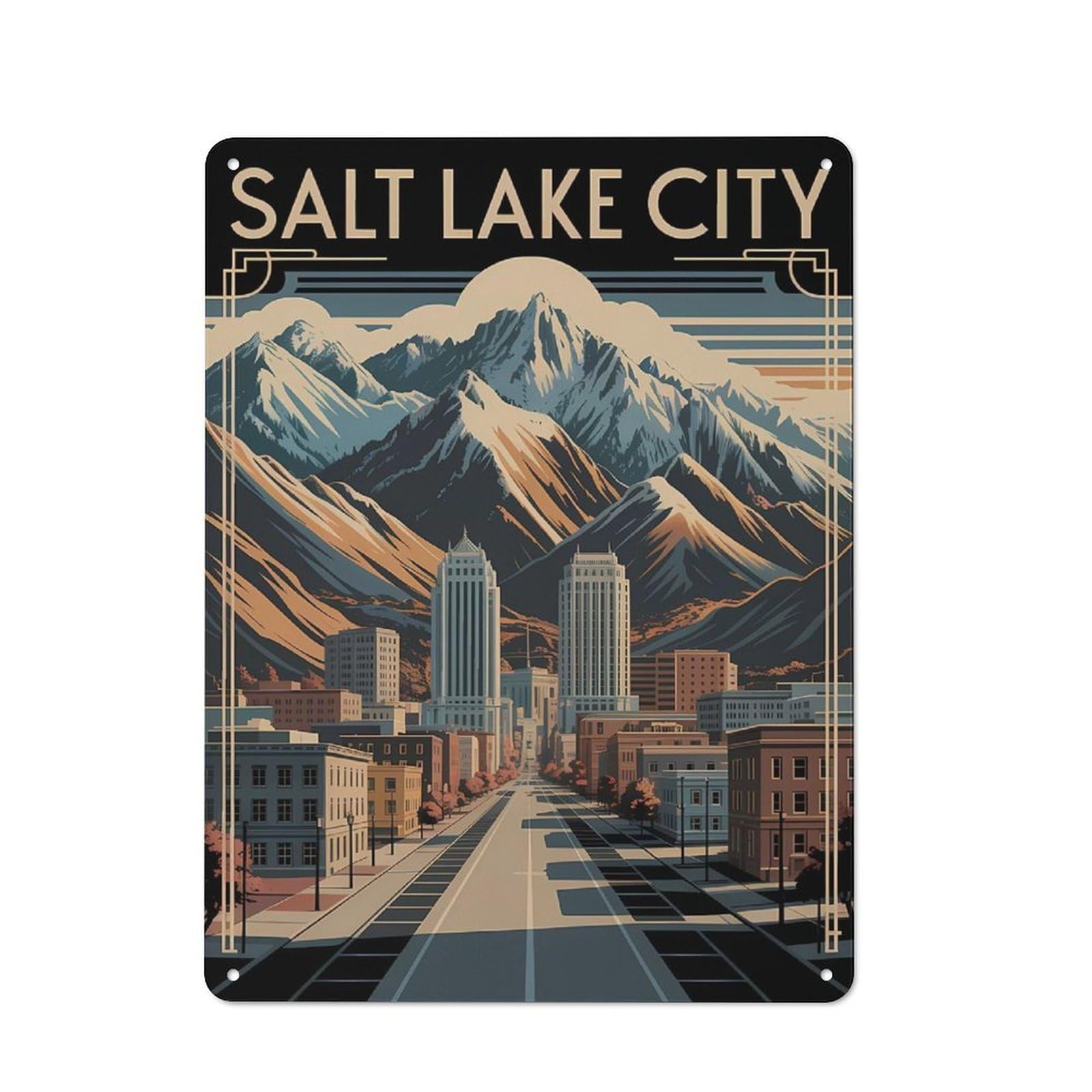 Junmoney Style-14 Salt Lake City Art Deco Retro Metal Wall Sign 40X30cm For Kitchen Or Home Bar, For Kitchen Decor Lovers Refreshing A Room In Autumn