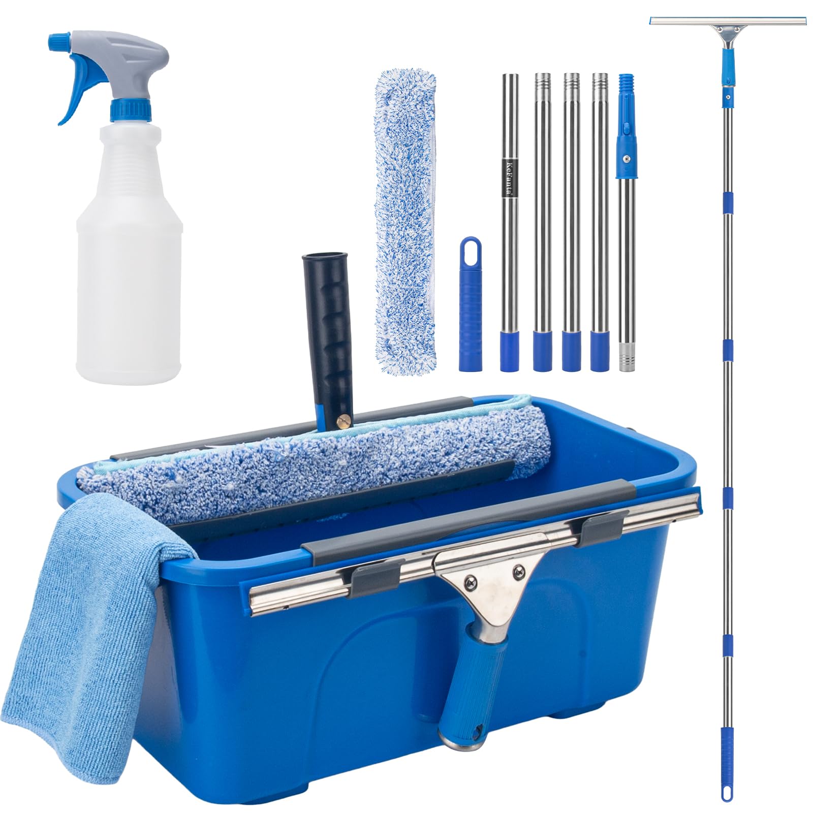 Photo 1 of Window Cleaning Kit with 6ft Long Handle, 3 Gallon Bucket,14" Squeegee,15" Microfiber Scrubber,Spray Bottle, Cloth,Professional Window Washing Equipment Cleaner Tool for Outdoor Commercial Household