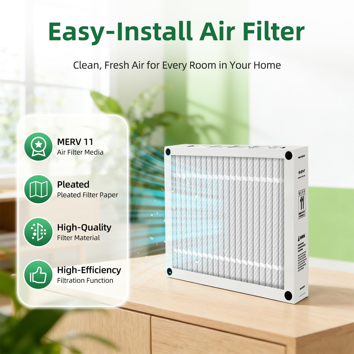 16x20x4 Furnace Filter Replacement MERV 11 Compatible with Honeywell FC100A1003,HVAC Foldable (Actual Size: 15.94 x 19.75 x 4.38 In) (1-Pack)