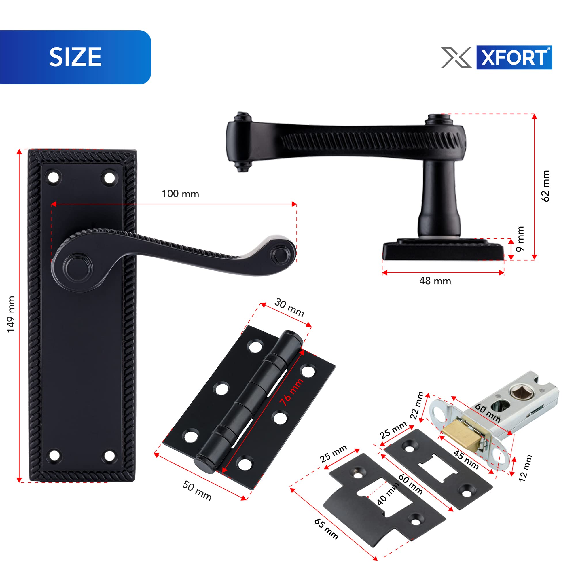 XFORT Black Beauty Range Matt Black London Suite Lever Lock Pack, Complete Set | UK
