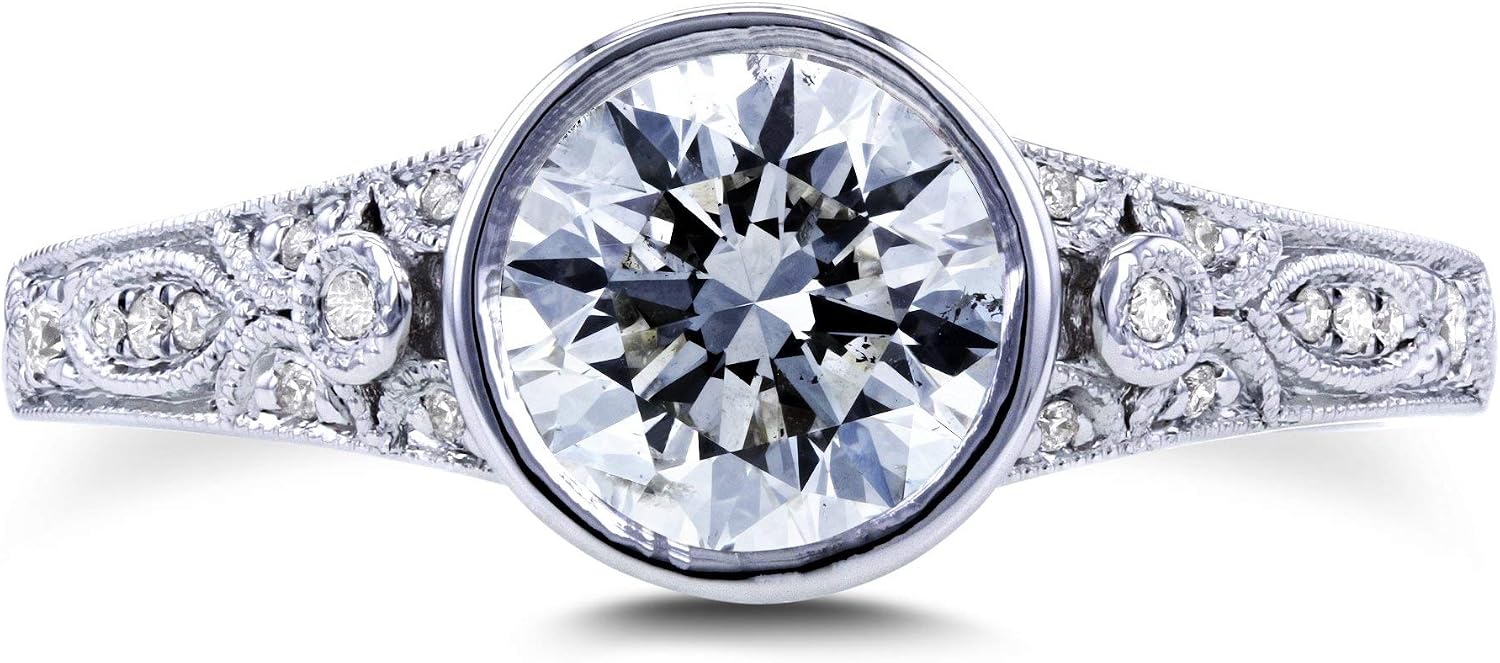 Kobelli Round Diamond Bezel Vintage Style Engagement Ring 1 CTW in 14k White Gold