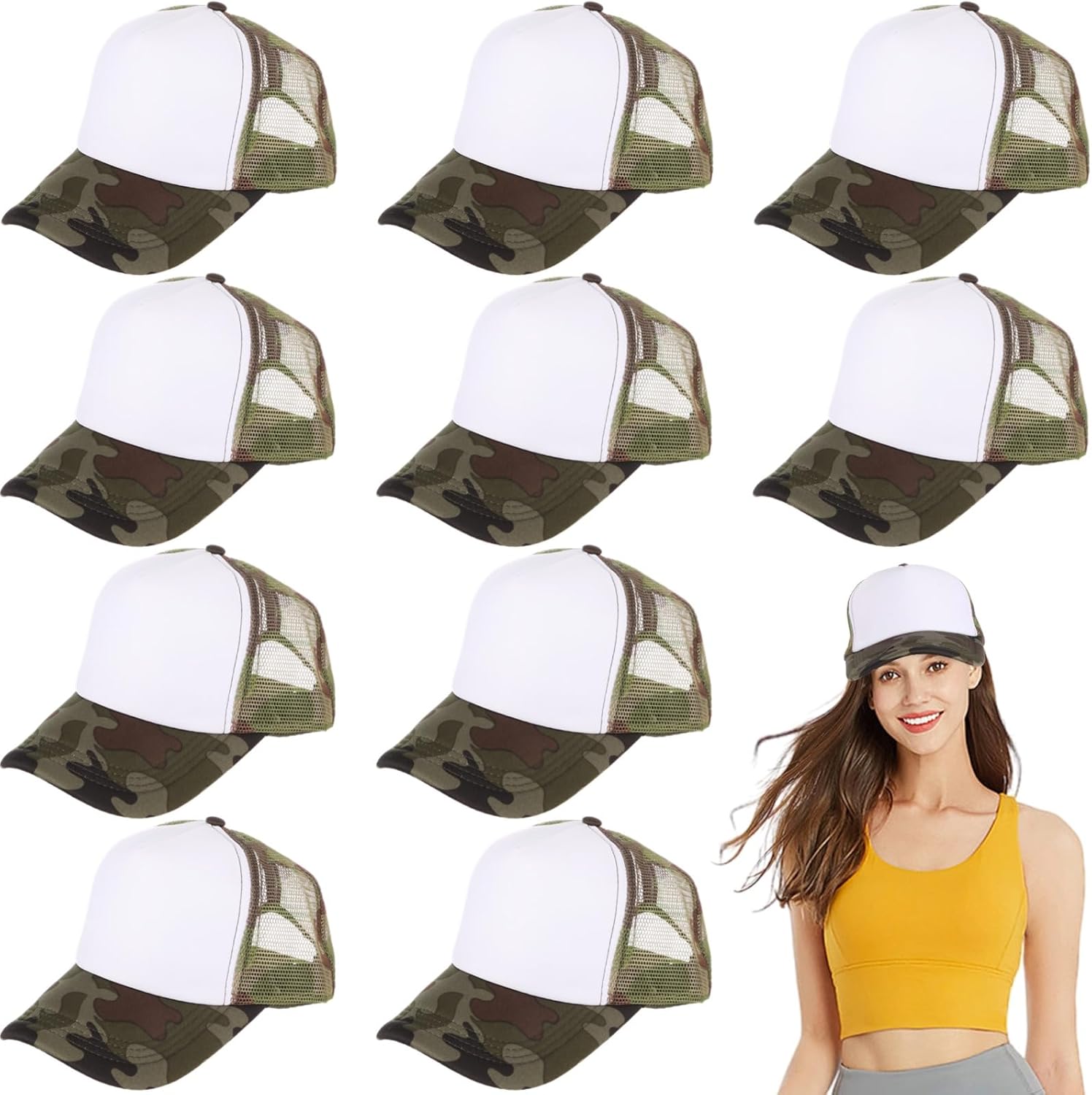 10 PCS Sublimation Blank Trucker Hats, Plain Baseball Caps with Adjustable Back Strap Unisex Mesh Caps for Men and Women DIY - Image 7