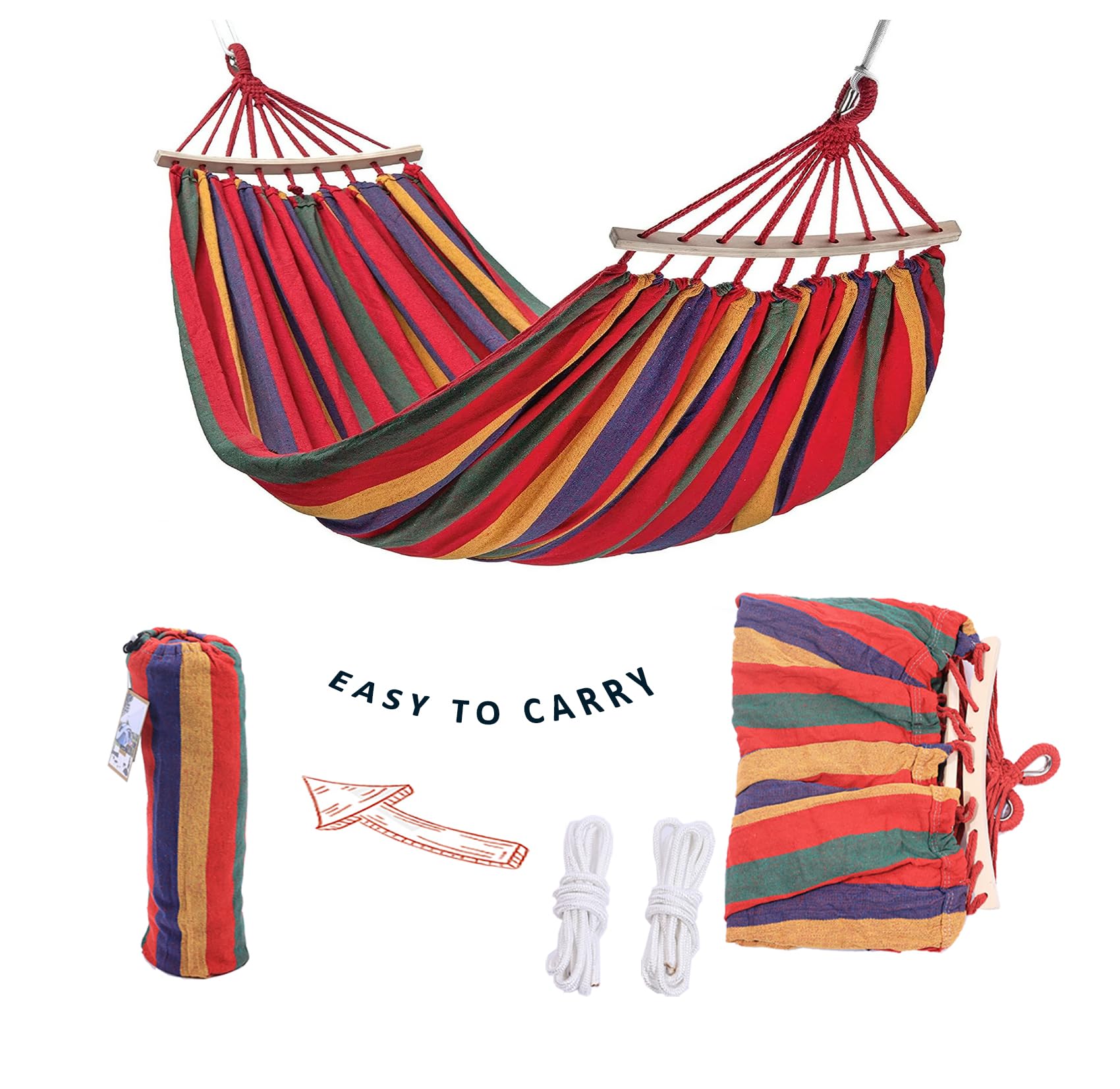 SANTTA Hammock, 9.2FT x 5FT Durable Swing Hammock with Anti Roll Curve-bar,Up to 550lbs Load Capacity Portable and with Carry Bag Which is Perfect for Garden and Camping