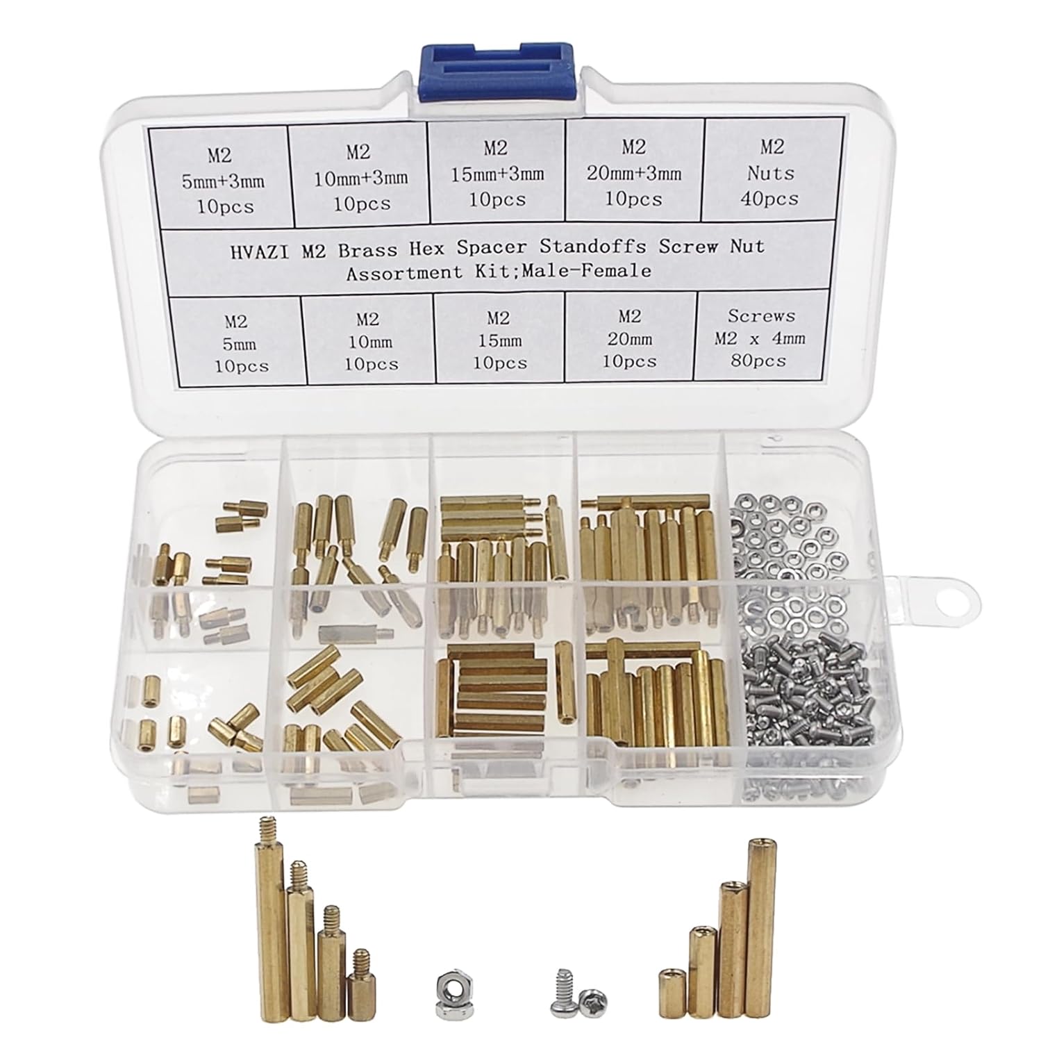 M2 Brass Hex Spacer Standoffs Screw Nut Assortment Kit;Male-Female