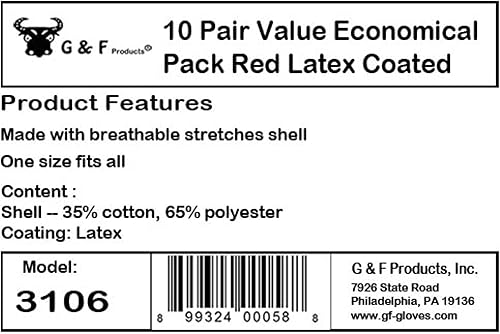 Miniatura 2 de G & F Products Guantes 3106-300 económicos de látex de punto de cuerda, guantes de trabajo con revestimiento de nitrilo para uso general, talla