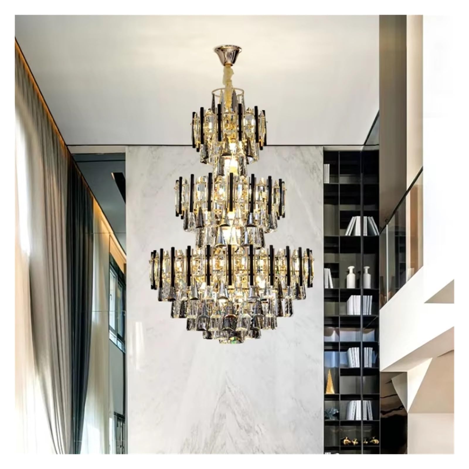 WAQIDCXBOA Duplex Building Large Chandelier Villa Living Room Hotel Lobby Luxury Hollow Staircase Crystal LED