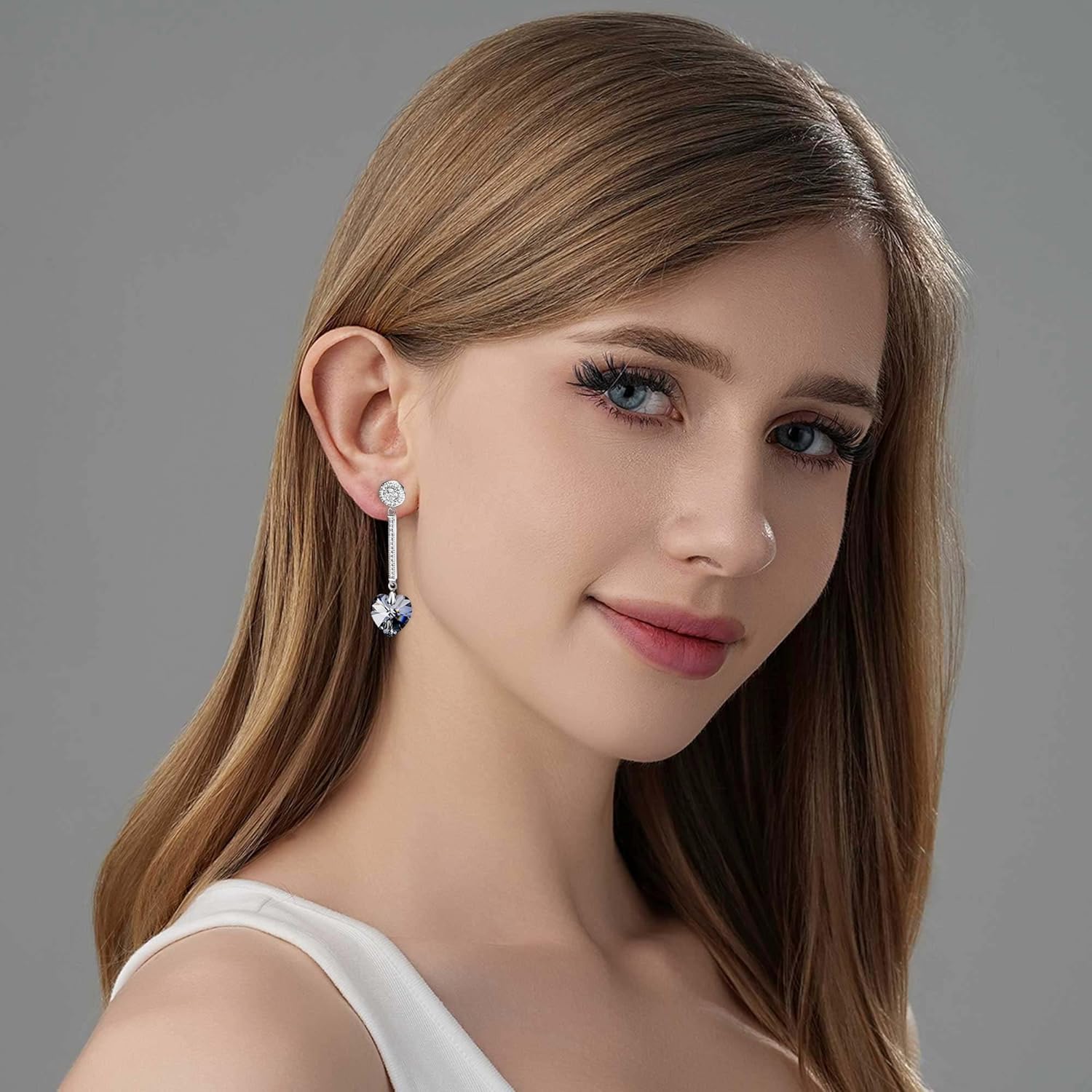 Heart Austrian Crystal Drop Long Dangling Earrings for Women 925 Sterling Silver Post Hypoallergenic Jewelry - Image 7