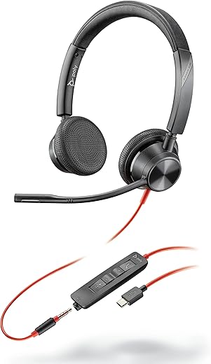 Poly by Plantronics – Blackwire 3325 Wired Stereo On Ear Headset with Boom Mic Connect to PC/Mac via USB-A or Mobile/Tablet via 3.5 mm Connector -…